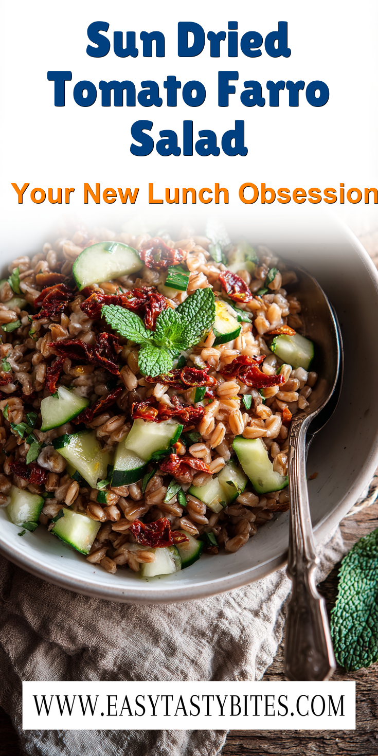 Sun Dried Tomato Farro Salad served warm with cozy spices