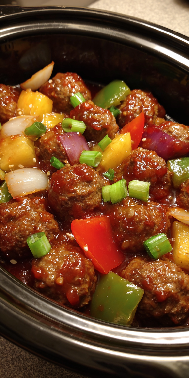 Sweet and Sour Meatballs Slow Cooker served warm with cozy spices