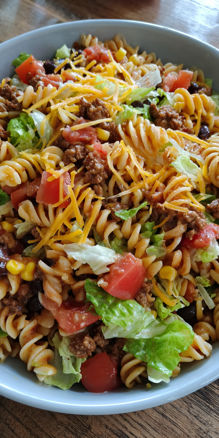 Taco Fiesta Pasta Salad 30 Minute Meals served warm with cozy spices