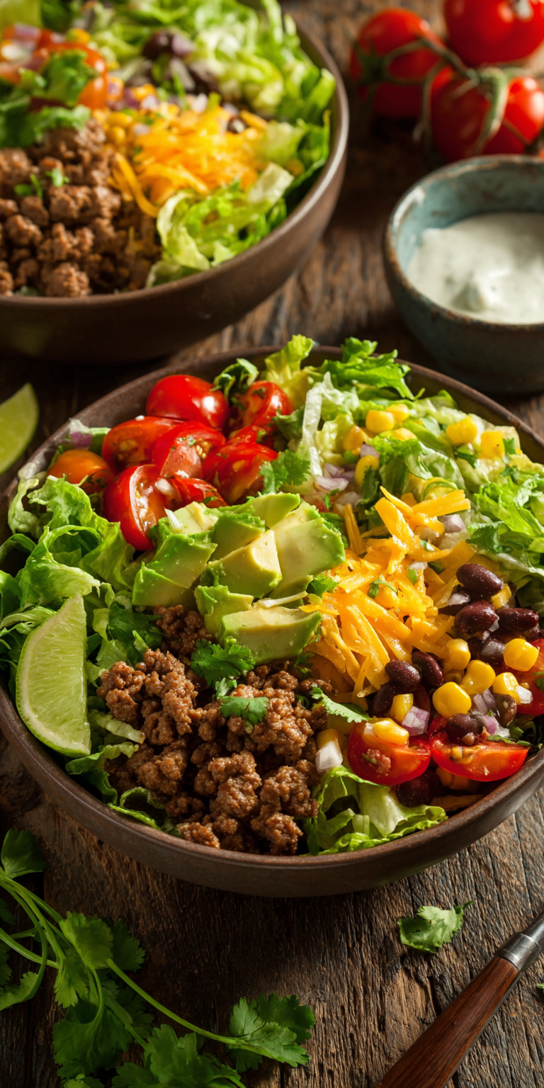 Taco Salad Ground Beef Healthy Meal Prep served warm with cozy spices