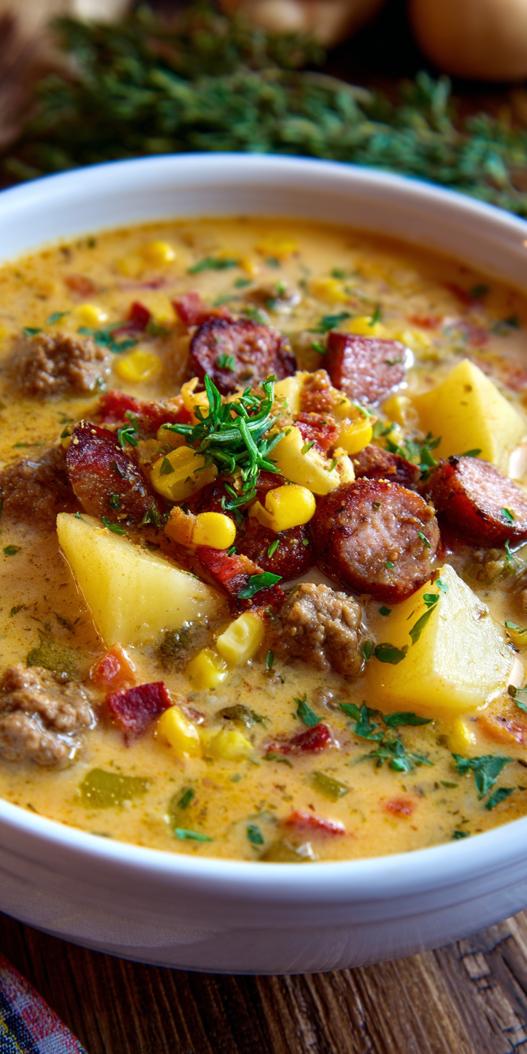 Venison Potato and Corn Chowder served warm with cozy spices