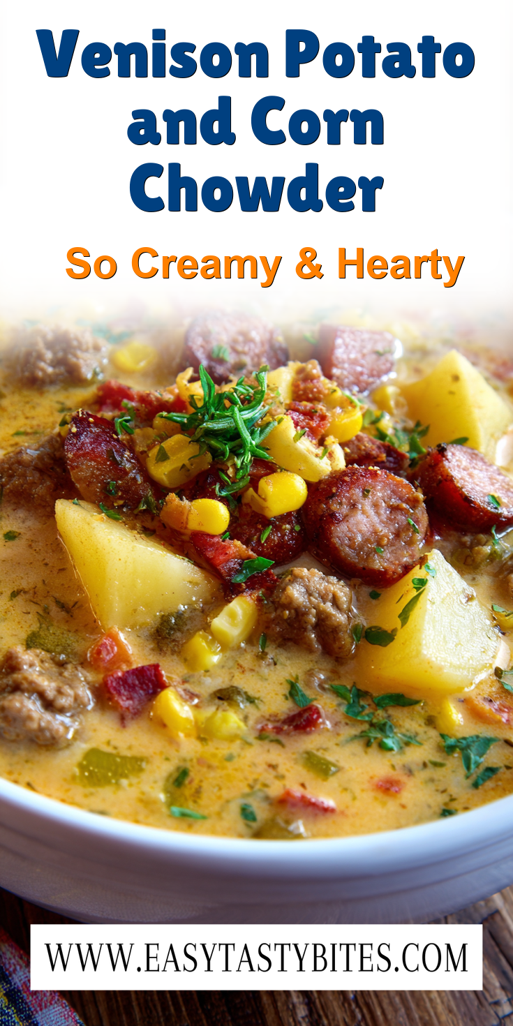 Venison Potato and Corn Chowder served warm with gentle spices and a cozy aroma