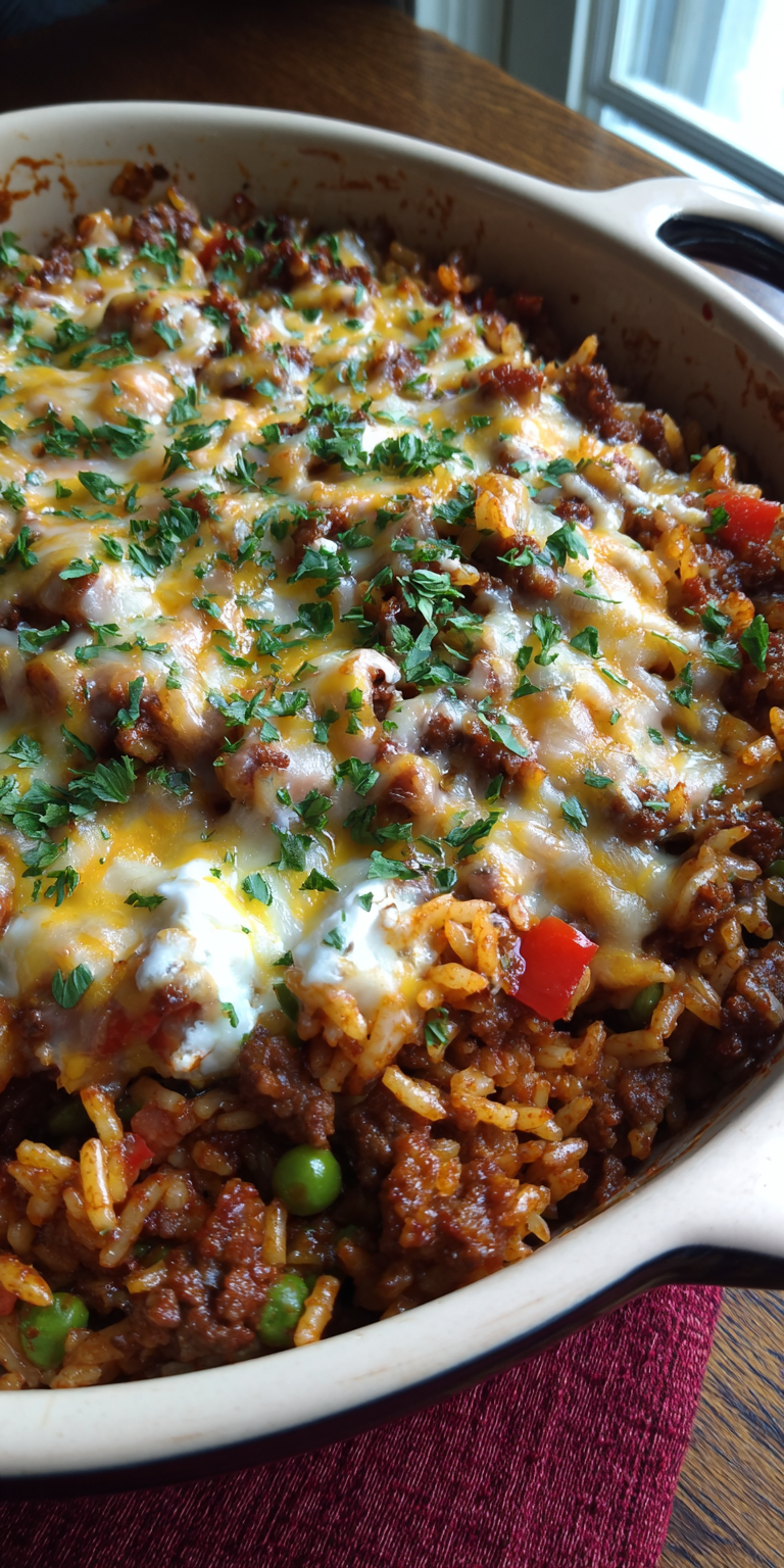 Venison Rice Casserole Bake served warm with cozy spices