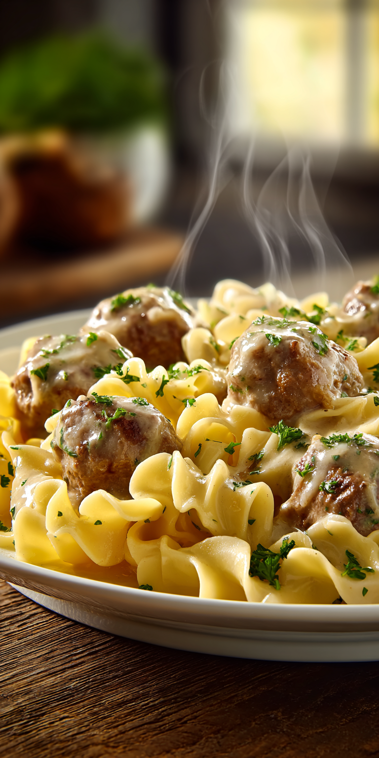 Amish Meatball Noodles served warm with cozy spices