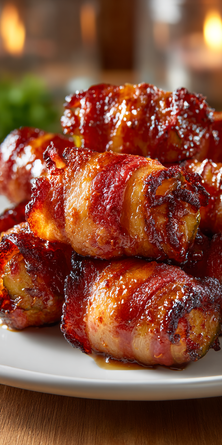 Bacon-Wrapped Pickles Appetizer served warm with cozy spices