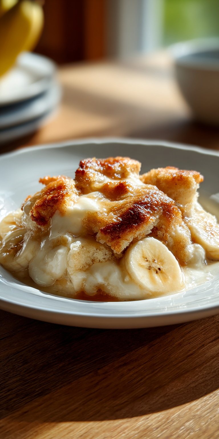 Banana Cream Cheese Cobbler served warm with cozy spices