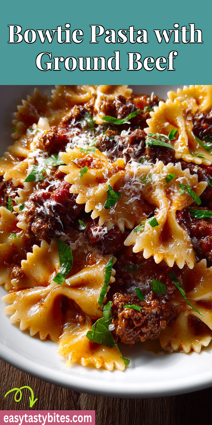 Bowtie Pasta with Ground Beef served warm with cozy spices