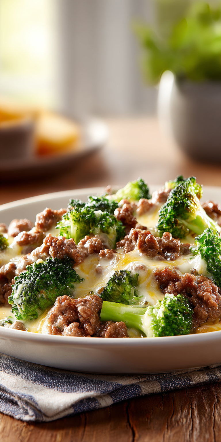 Cheesy Ground Beef and Broccoli Recipe