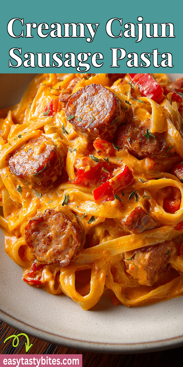 Creamy Cajun Sausage Pasta served warm with cozy spices
