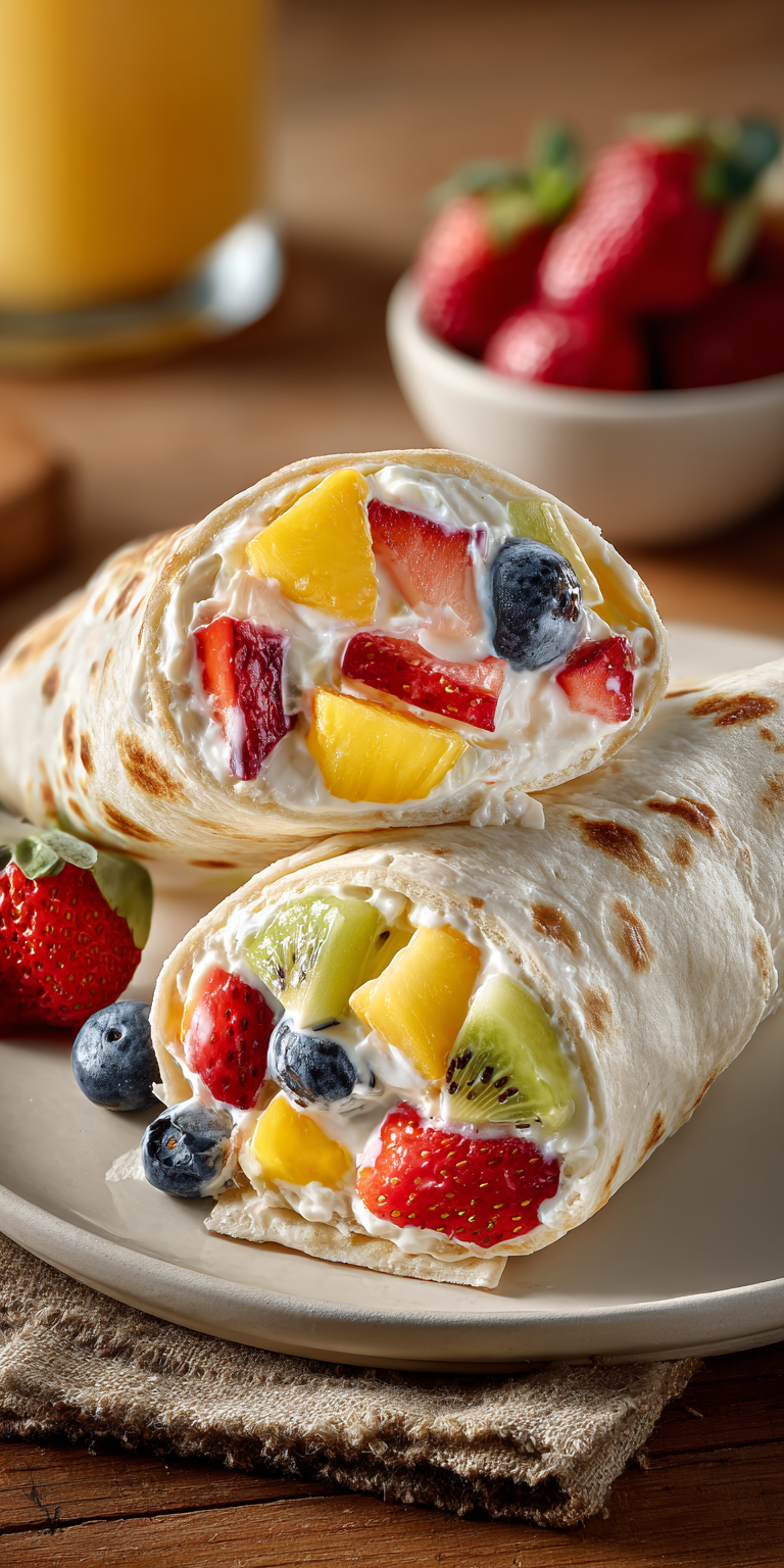 Creamy Fruit Salad Rollups served warm with cozy spices