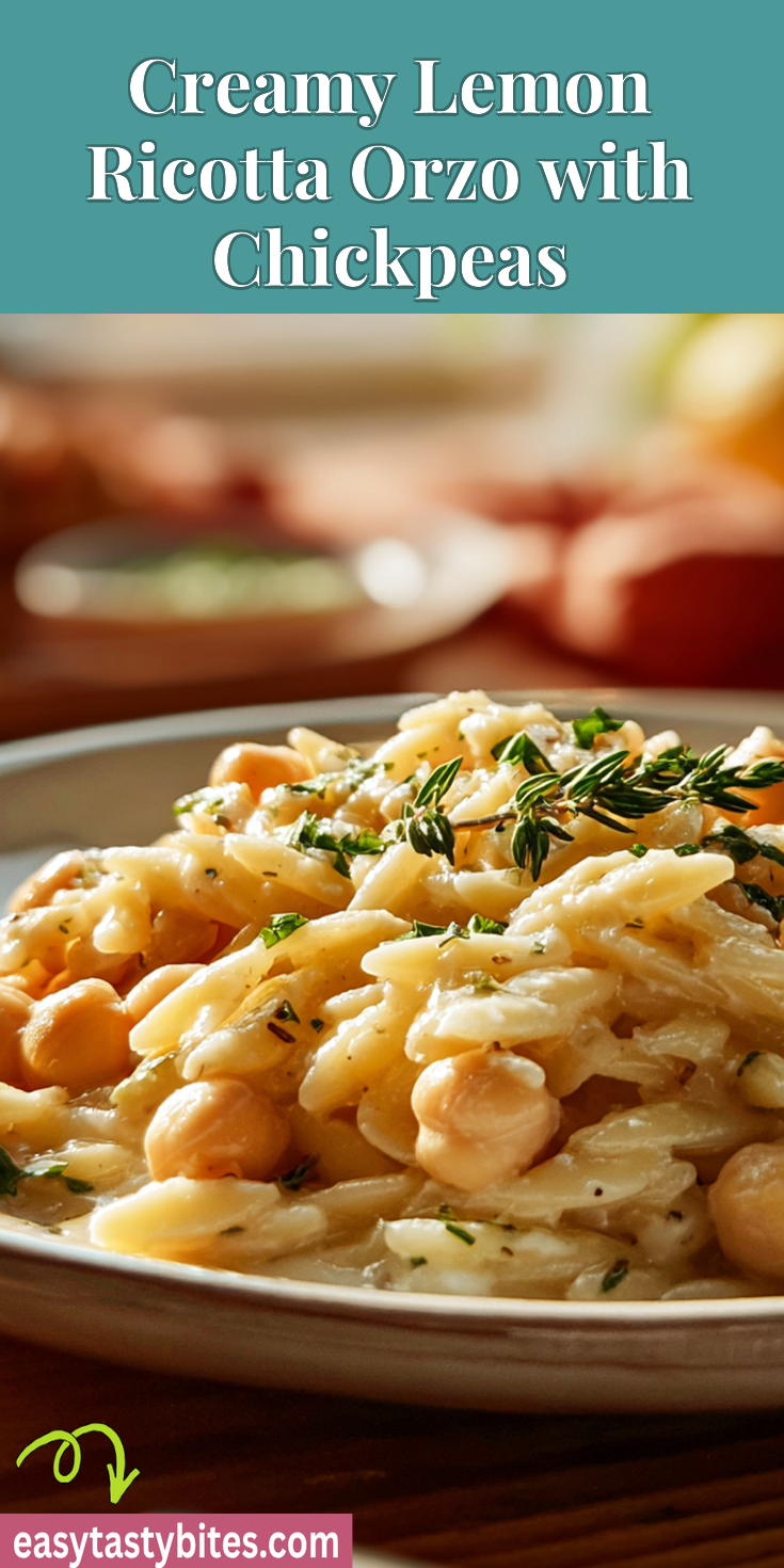 Creamy Lemon Ricotta Orzo with Chickpeas served warm with cozy spices