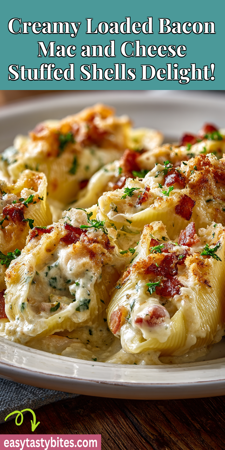 Creamy Loaded Bacon Mac and Cheese Stuffed Shells Delight! served warm with cozy spices