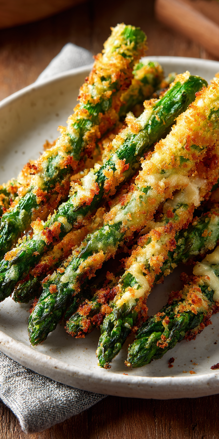 Crispy Asparagus Asiago Spears served warm with cozy spices