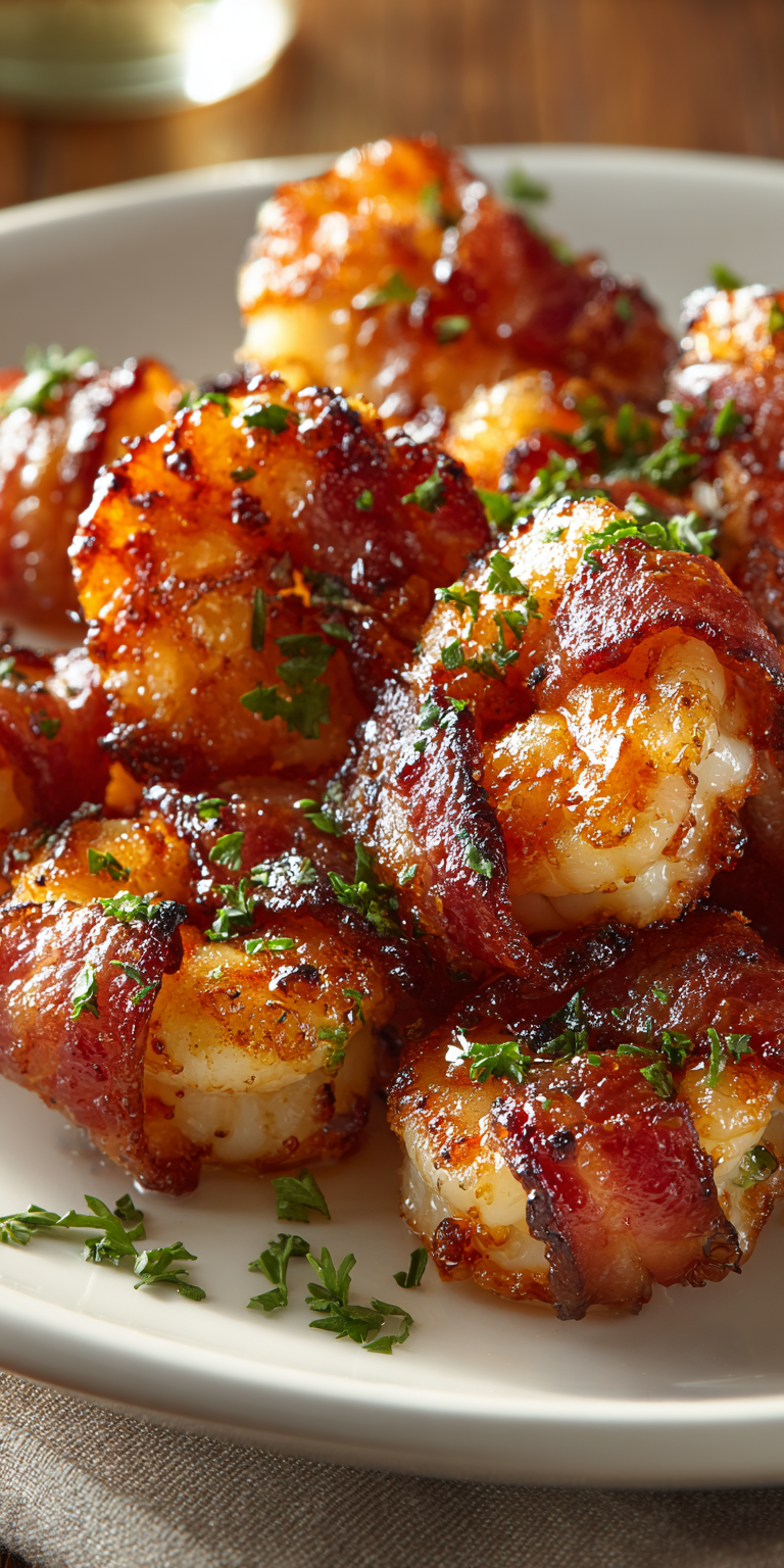 Crispy Bacon-Wrapped Shrimp Appetizers served warm with cozy spices