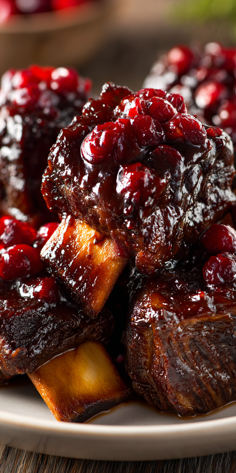 Crockpot Cranberry Beef Short Ribs served warm with cozy spices