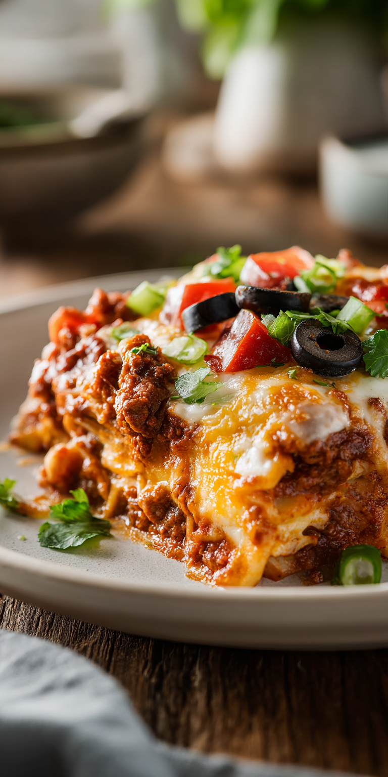 Crockpot Pizza Casserole served warm with cozy spices