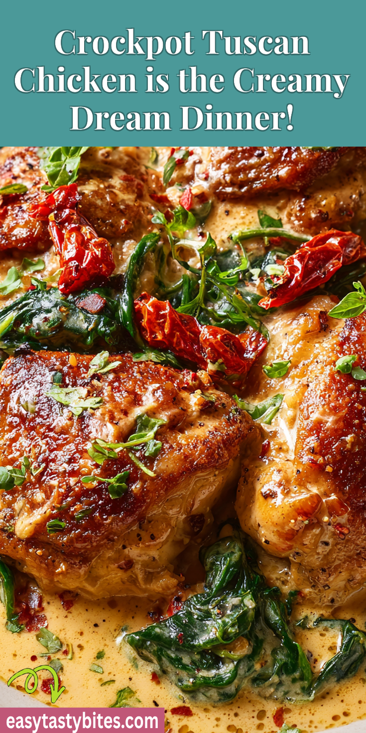 Crockpot Tuscan Chicken is the Creamy Dream Dinner! served warm with cozy spices