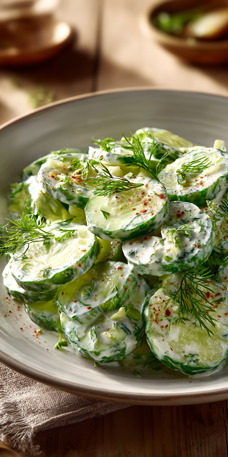 Dill Yogurt Cucumber Salad served warm with cozy spices