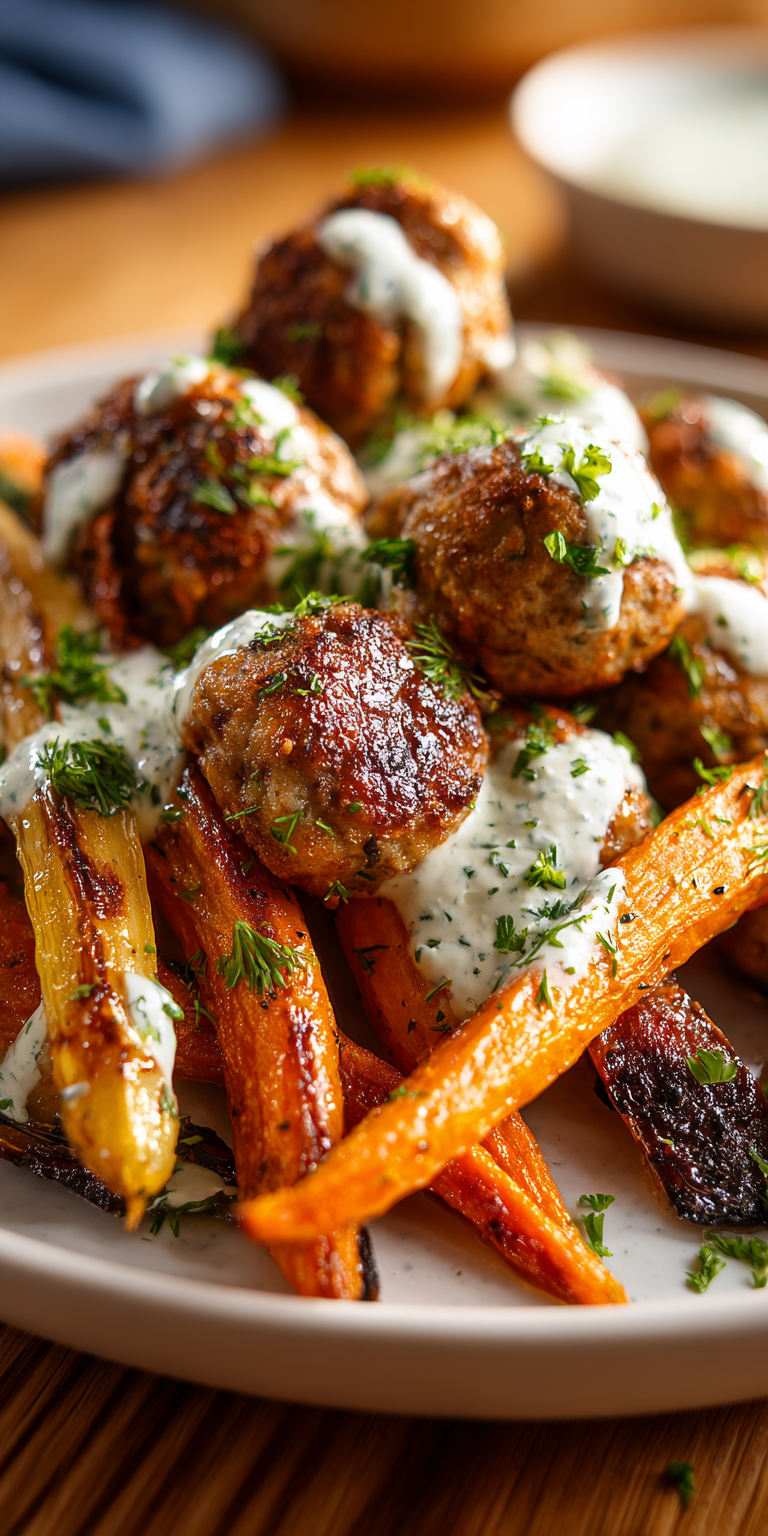 Freeform Chicken Meatballs Carrots Yogurt served warm with cozy spices