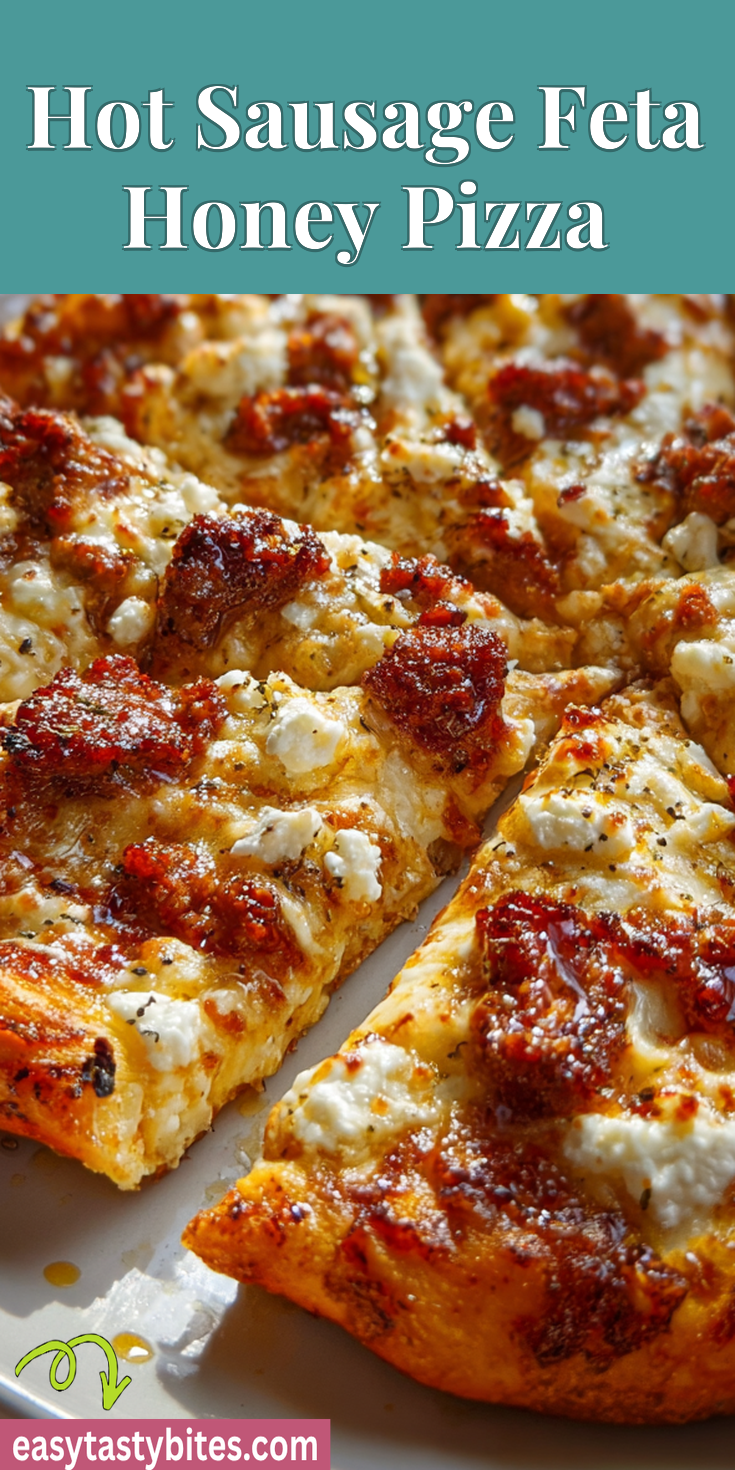 Hot Sausage Feta Honey Pizza served warm with cozy spices