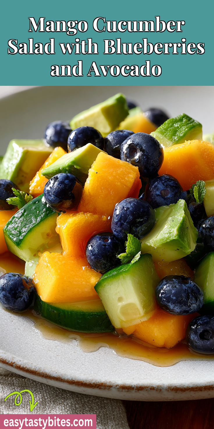 Mango Cucumber Salad with Blueberries and Avocado served warm with cozy spices