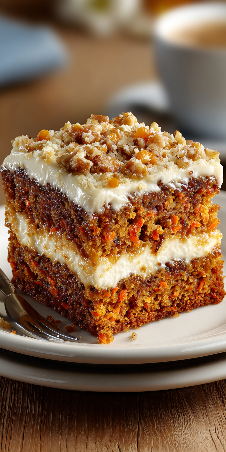 Moist Homemade Carrot Cake served warm with cozy spices