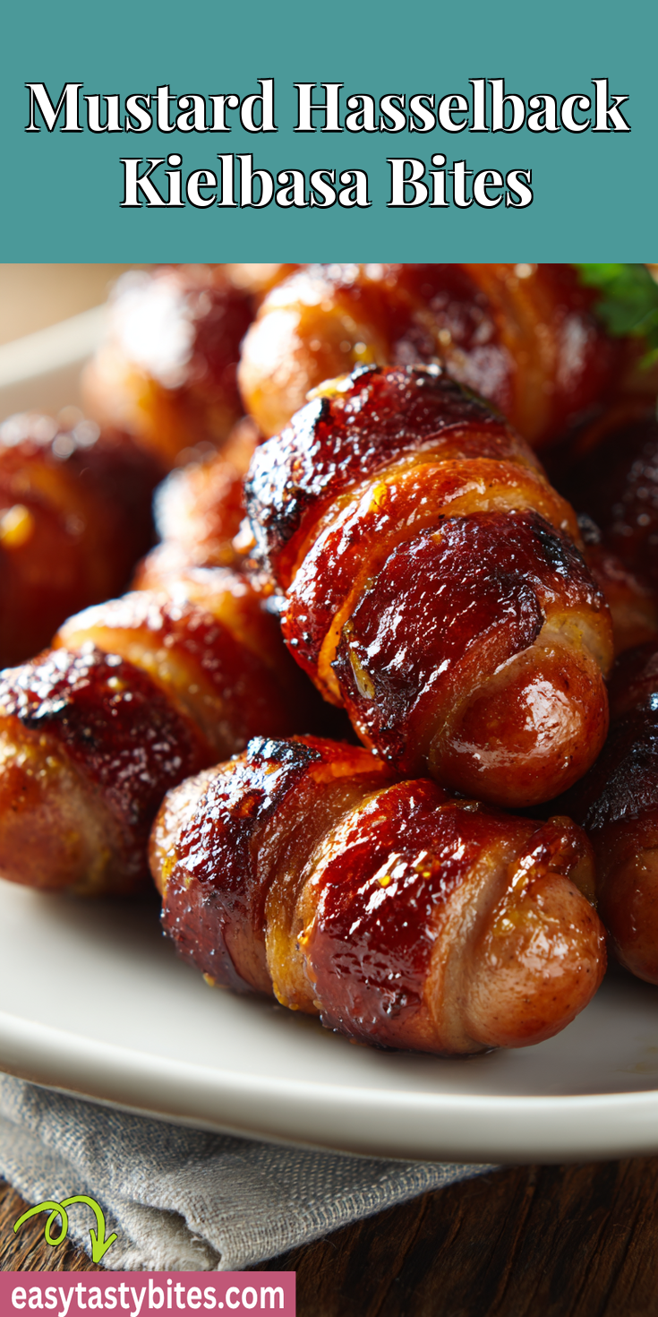 Mustard Hasselback Kielbasa Bites served warm with cozy spices