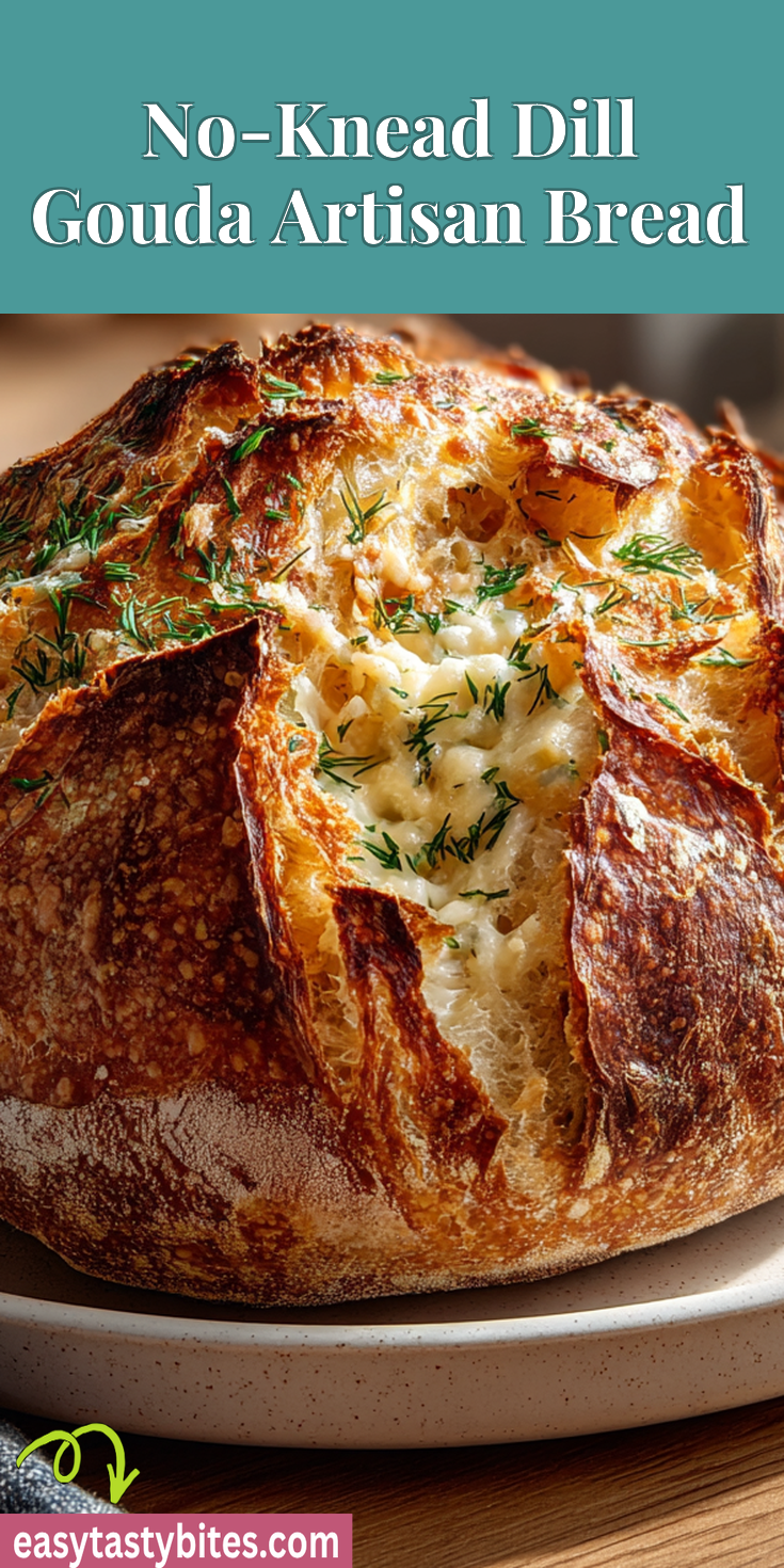 No-Knead Dill Gouda Artisan Bread served warm with cozy spices