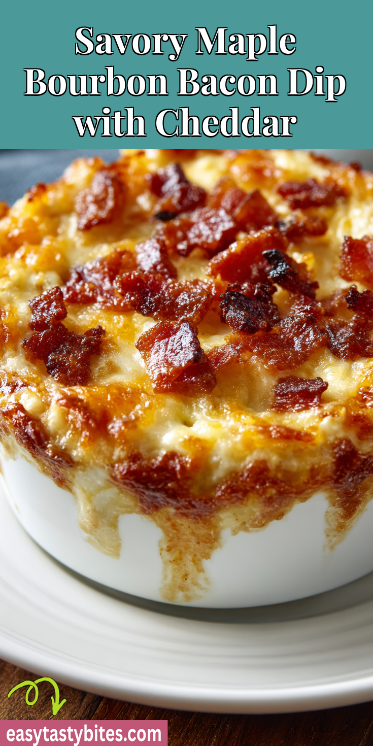 Savory Maple Bourbon Bacon Dip with Cheddar served warm with cozy spices