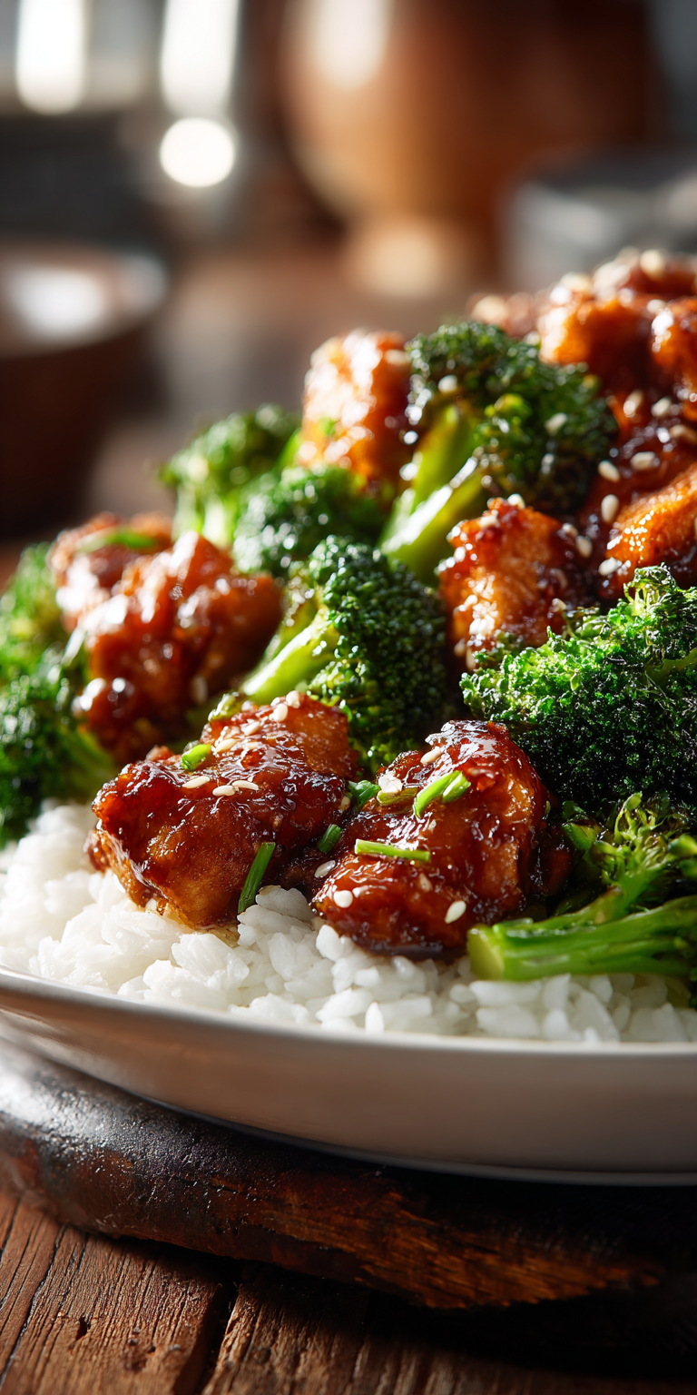 Sesame Chicken and Broccoli served warm with cozy spices