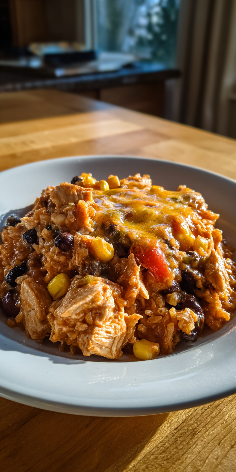 Southwest Crock Pot Chicken and Rice served warm with cozy spices