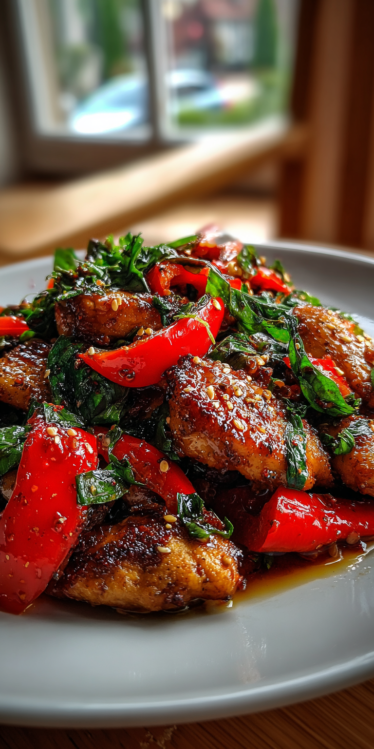 Thai Basil Chicken Pad Gai served warm with cozy spices