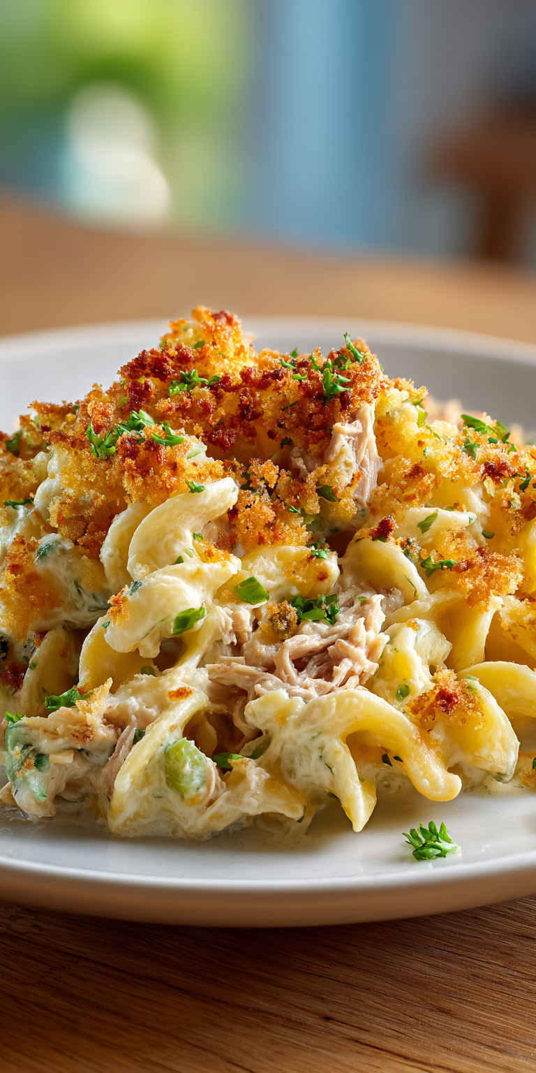 Tuna Noodle Casserole served warm with cozy spices
