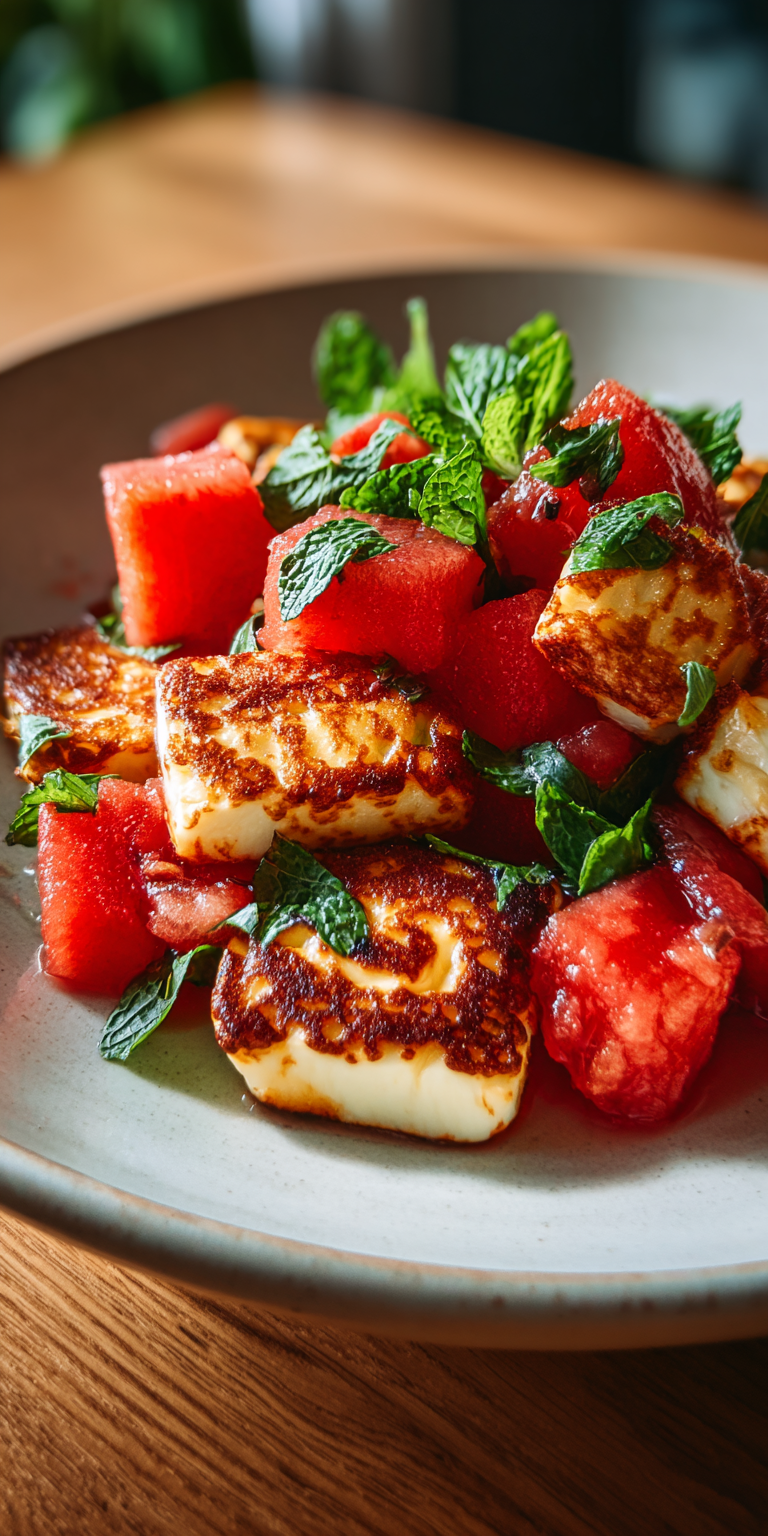 Watermelon Feta Salad served warm with cozy spices